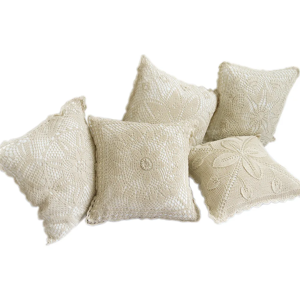 2022 New Style  Boho Style Plain Decorative  Square Pillow Covers Woven Crochet Cushion Cover