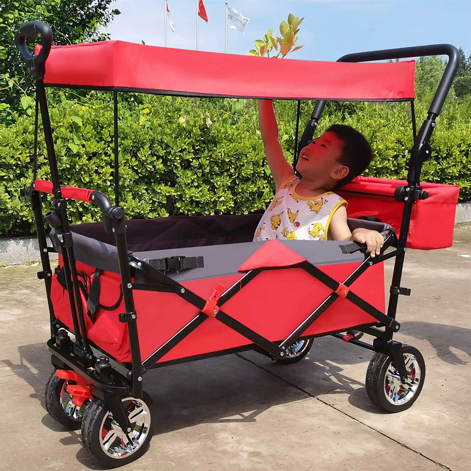 Тележка для пикника, складная тележка для кемпинга с навесом, детская складная тележка
