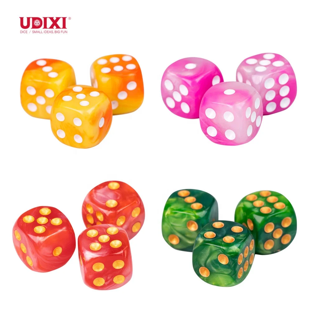 Udixi Plastic 12mm D6 6 Sides Dice Board or Card Games Casinos colored Acrylic D6 Pip Dice