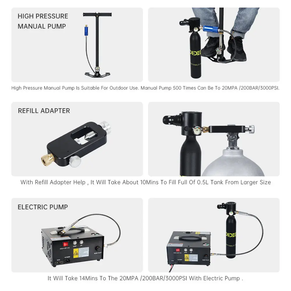 2024 Portable 0.5L Full Face Snorkel Mask & Breathing Tube Underwater Air Cylinder Kit Mini Scuba Diving Tank