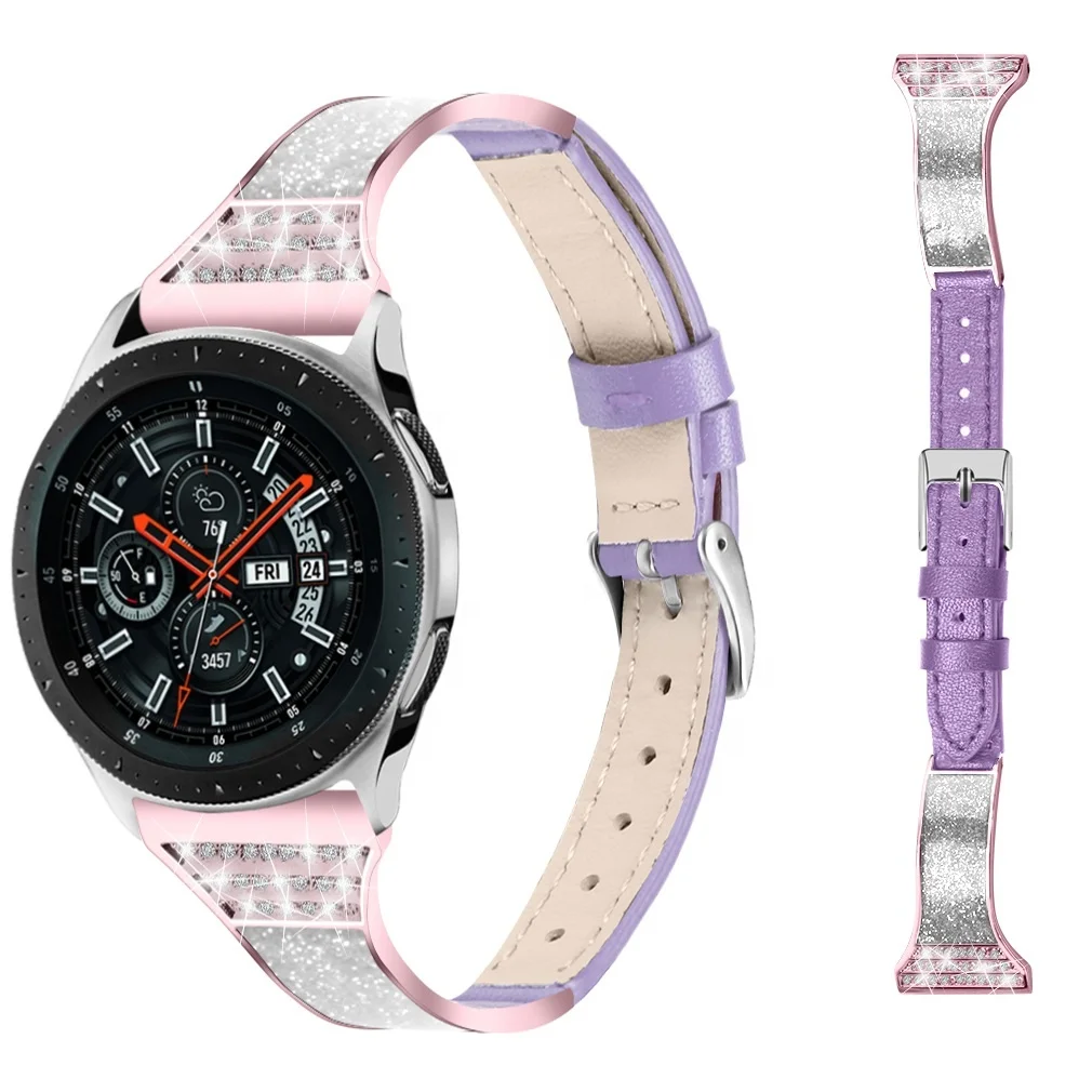 Fashion 22mm Diamond Ceramics Genuine Leather WatchBand For Samsung Galaxy Watch3 45mm Strap