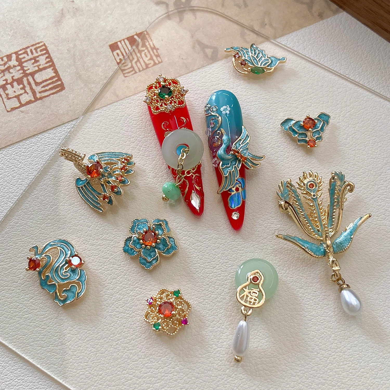Luxury nail charms Chinese love Wedding nail jewelry  zircon jewelry 3d nail art for girls