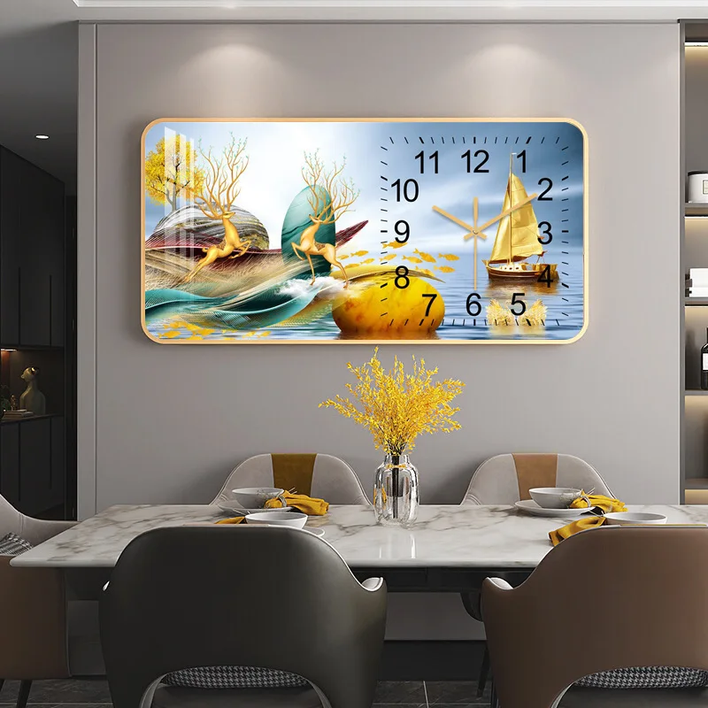 NISEVEN High Quality Crystal Porcelain Painting Wall Clock Animal Art Living Room 3D Wall Hanging Glass Painting Home Decor