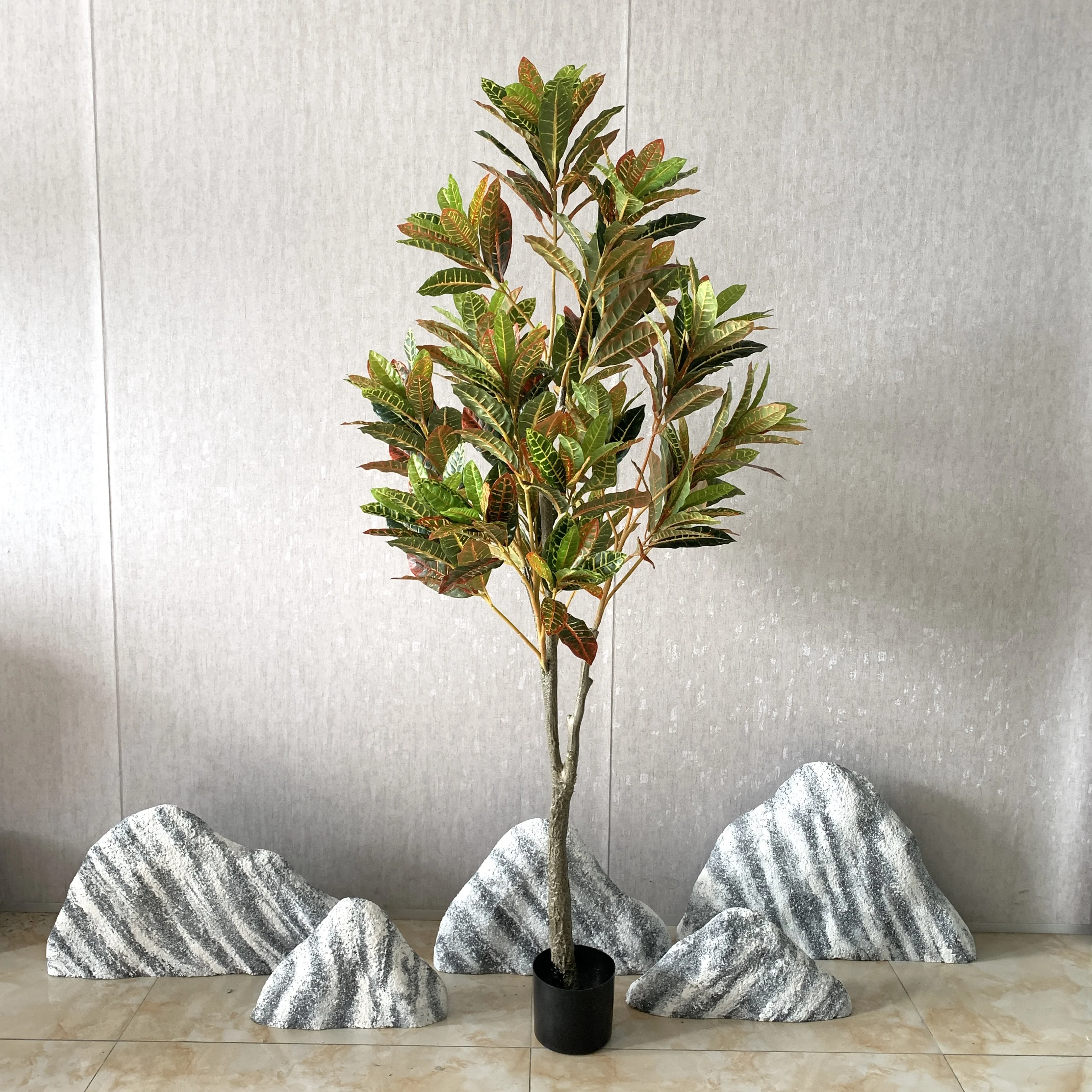 High Quality Garden Croton Tree Home Decoration Pot Wholesale Codiaeum Variegatum Simulation Green Plant