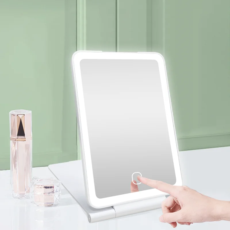 Custom Logo Rechargeable Ultra Thin Portable Makeup Vanity Mirror with 3 Color Led Lights Beauty Ipad Mirror