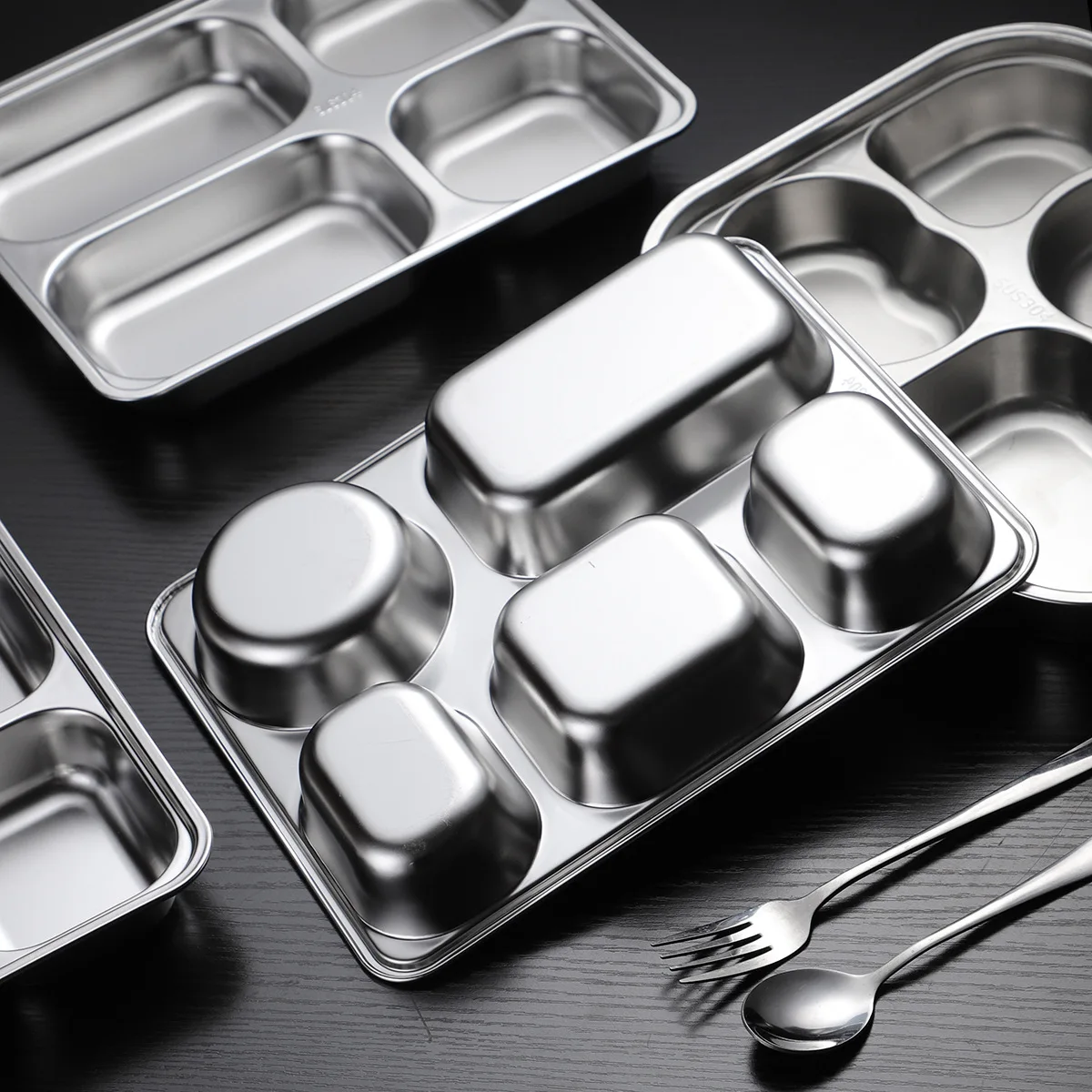 Wholesale Stainless Steel 3/4/5 Compartments Divided Fast Food Tray Divided Dinner Plate With Divider