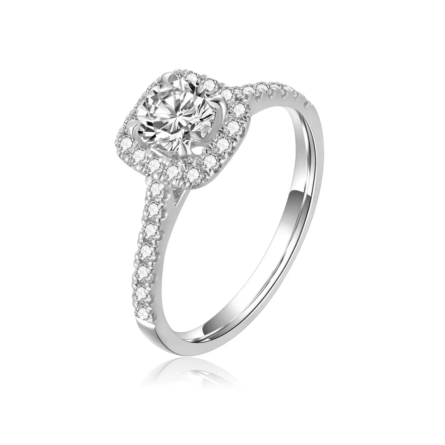 Luxury Cluster Setting 18K White Gold DE FGH VVS VS 0.5CT Solitaire Halo Pave Lab Diamond Ring for Wedding Engagement