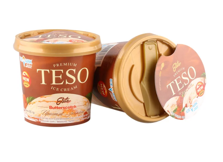 Disposable single wall double coating ice cream paper cup with lid and spoon