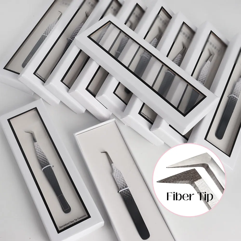 Custom Logo Micro Grip Tweezer Volume Eyelash Extension Tweezers Fiber Tip Tweezers With Box