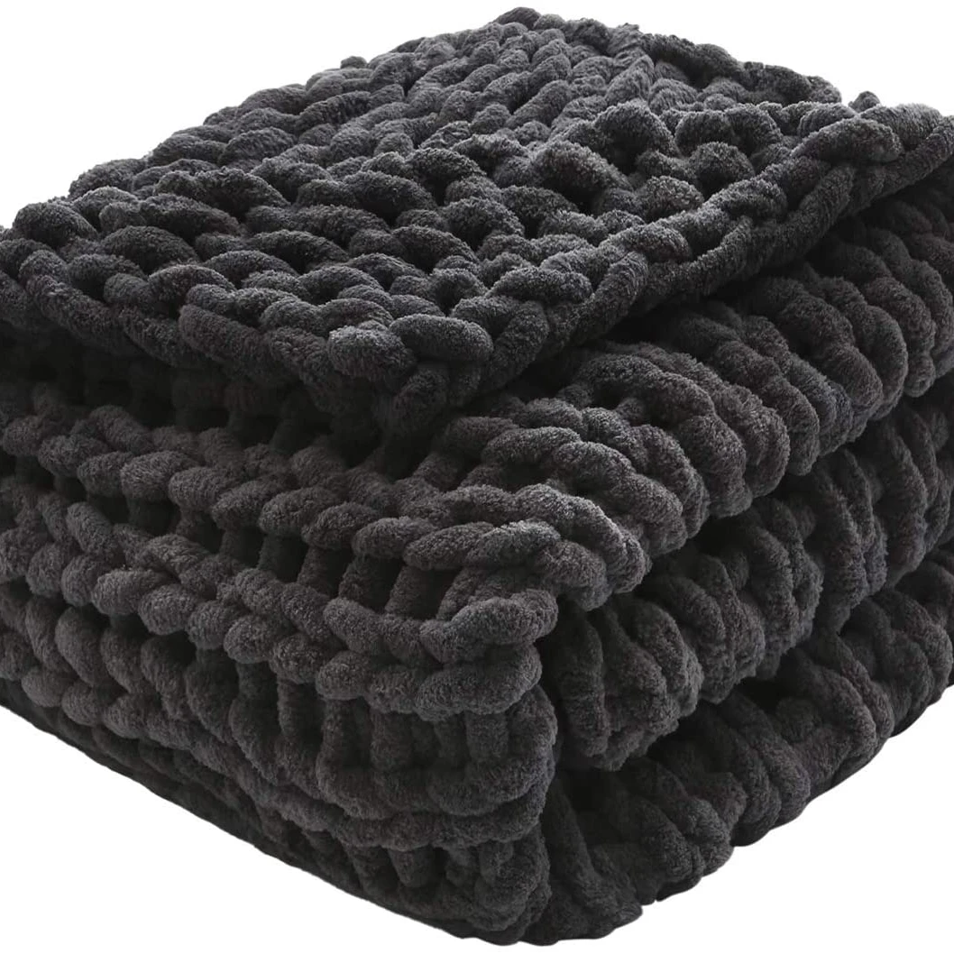 Super Soft Giant Hand Knit Wool BlanketLarge Warm Cozy Thick Yarn Cable Chenille Throw,2022 New Product Chunky Knit Blanket