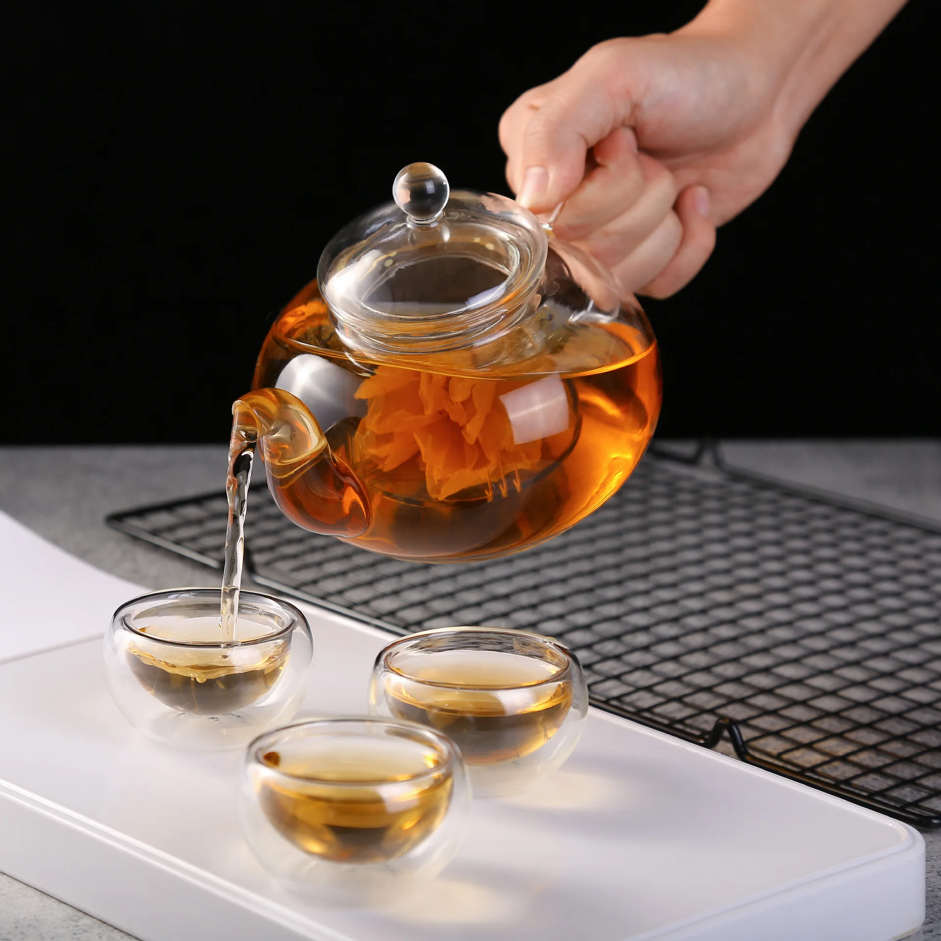600ml 800ml Heat Resistant Transparent Clear Pyrex High Borosilicate Glass Teapot Tea Pot with Infuser and Warmer