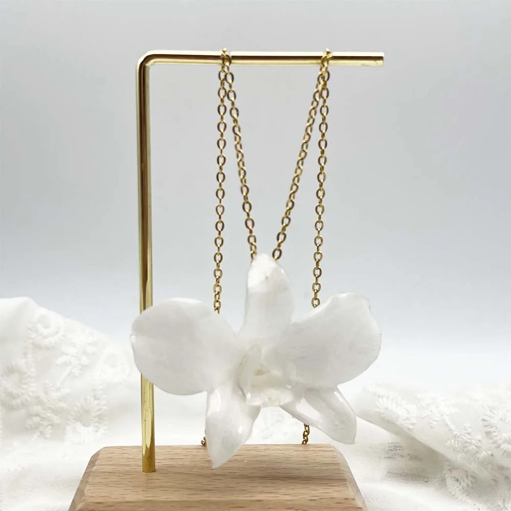 Fashion Jewelry Gold Chain Necklace Women High Quality Resin Orchid Flower Necklace