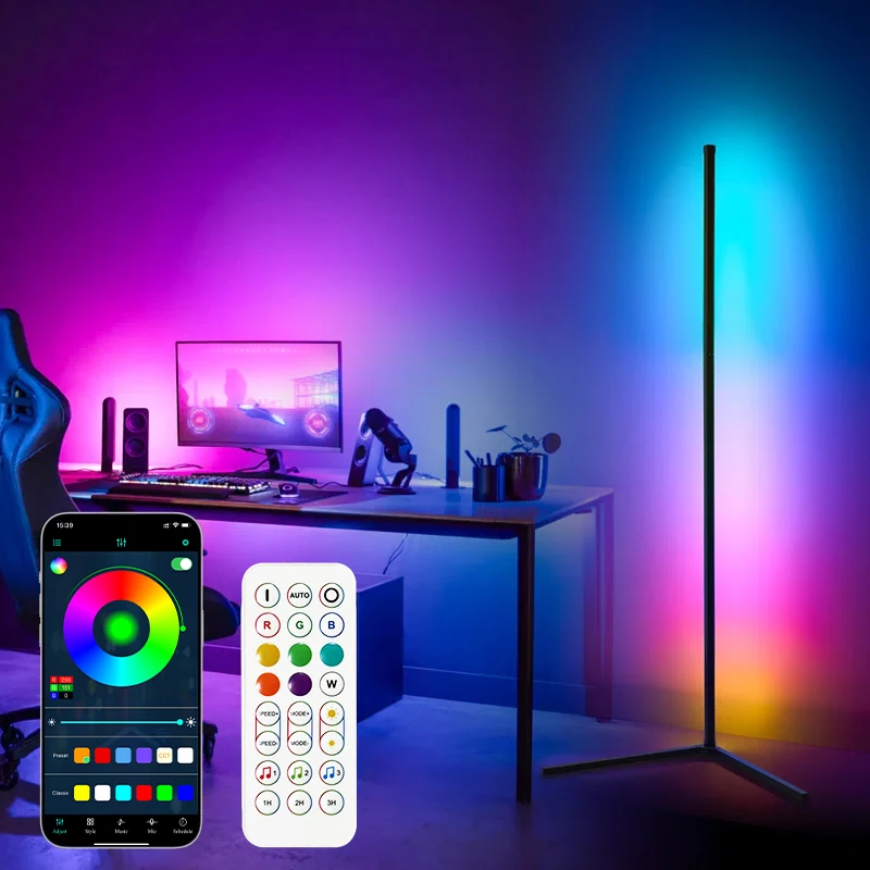 1.42m 14W RGBIC Floor Lamp LED Corner Lamp Works with Alexa For Living Room Controlled by Remote APP and Buttons