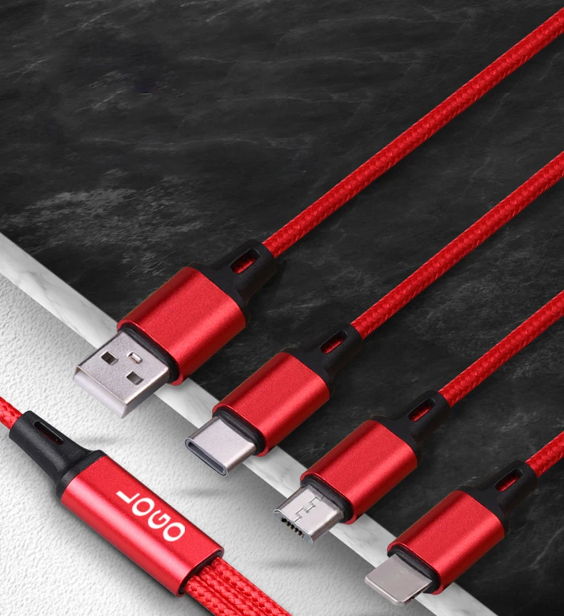 factory price multifunctional USB 3 in 1 mobile phone charging cable for works on multiple devices with iPhone type c