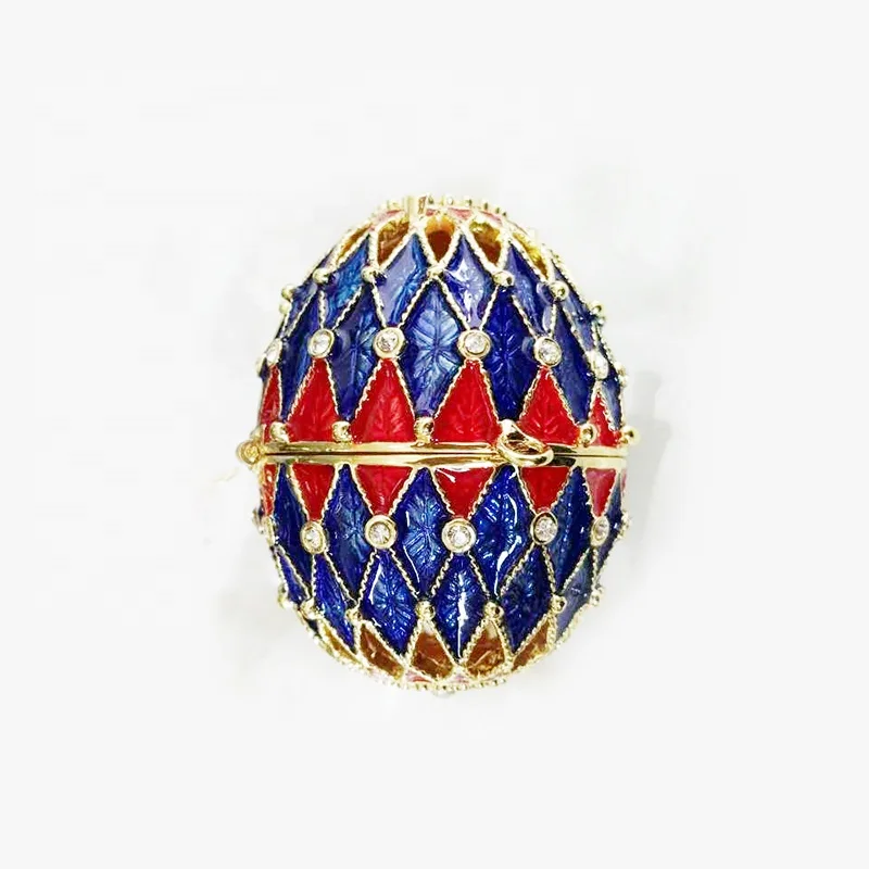 Vintage style colorful enameled hollow Faberge style crystal Russian egg trinket jewelry box