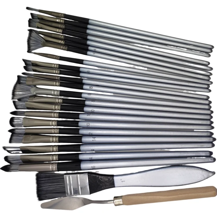 High Quality 24Pcs Double Color Nylon Hair Natural Wooden Handle Watercolor Artist Brush Set