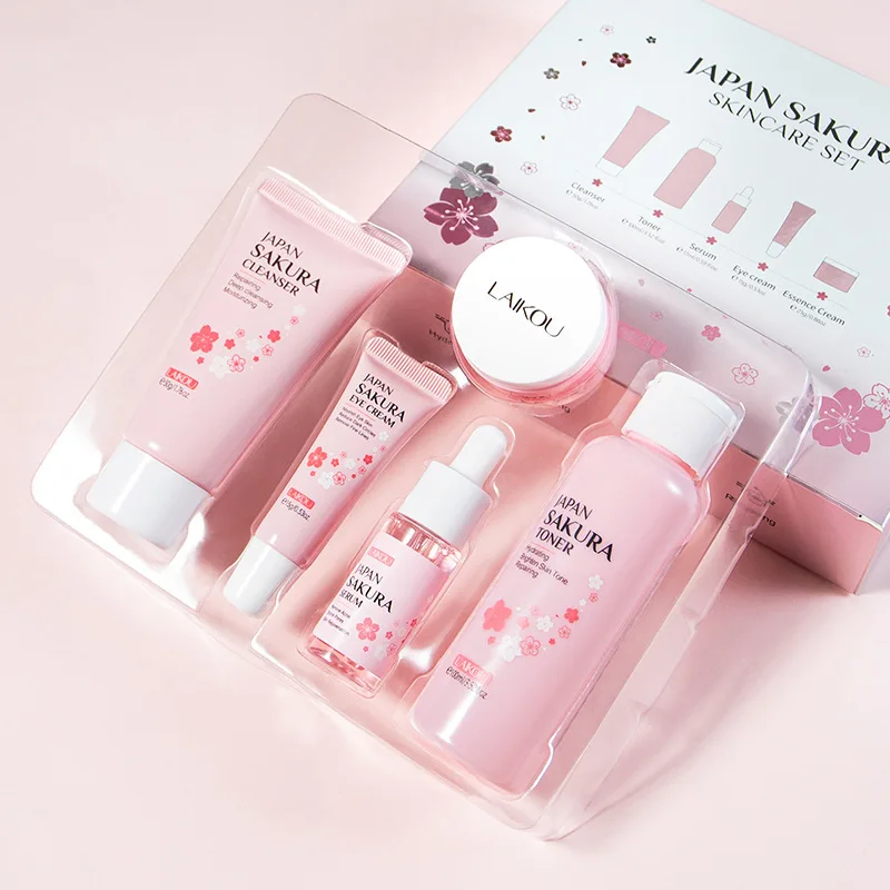 Laikou sakura 5 шт. лучший набор для ухода за кожей продукты улучшения морщин грубой кожи очищающее средство тонер Сыворотка глаз крем