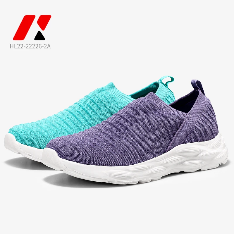Summer Fly Knit Breathable Weave Flat Rib Mouth Slip On Footwear Women Casual Sports Walking Shoes Sneakers