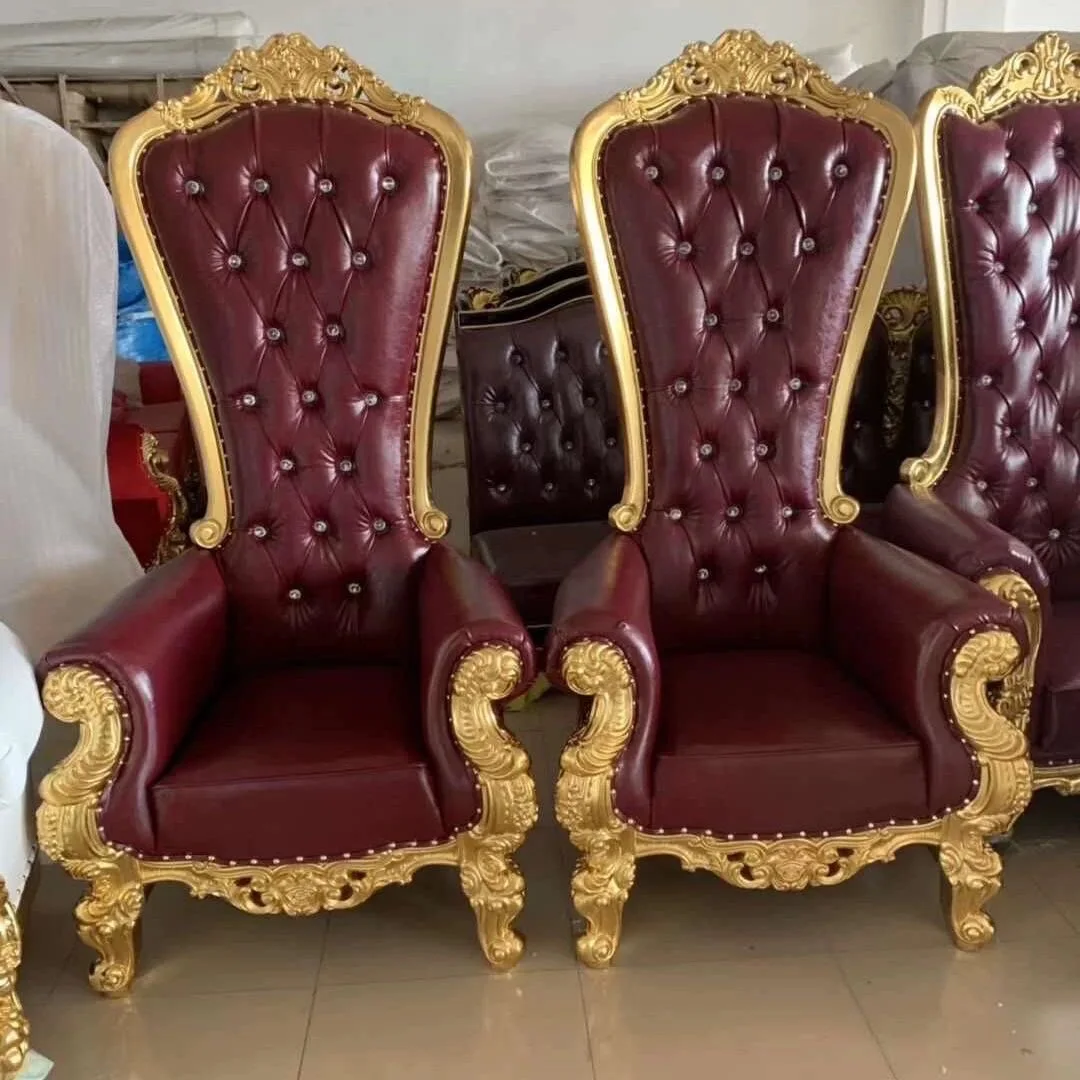 European neo-classical high-back chair KTV lobby hotel image chair solid wood carved hall decorated with gold foil king chair