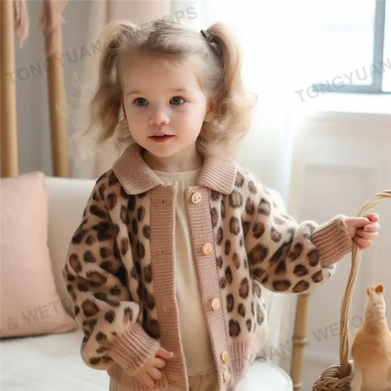 Производители одежды на заказ, кардиган с бантом и леопардовым принтом, свитер для маленьких девочек, мохеровый кардиган, вязаный свитер для маленьких девочек