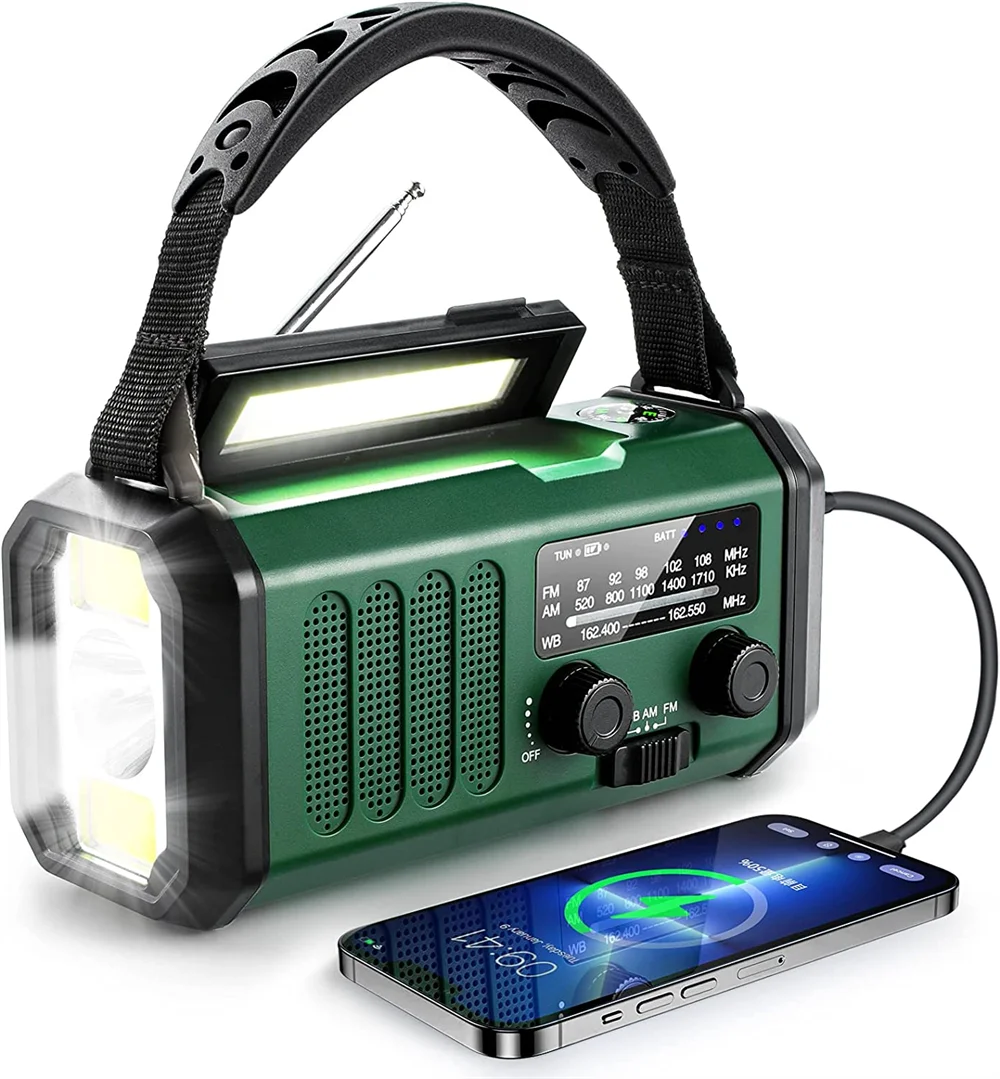 Wireless Waterproof LED Hand Crank Power Bank Generator Flashlight SOS Alarm Compass Solar Crank Emergency Radio