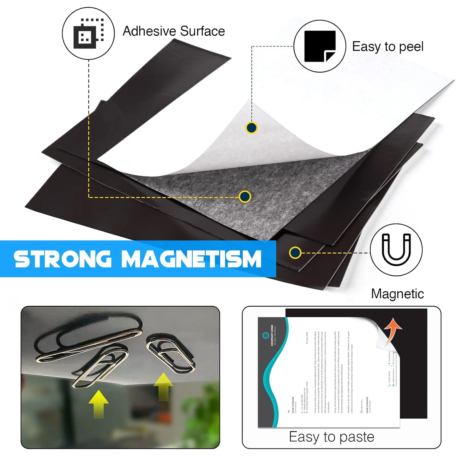 Flexible Adhesive Magnetic Sheets 16Mil 8.5*11 Inch Self Adhesive Sticker For Photo and Picture Magnets Craft Magnet Stickers