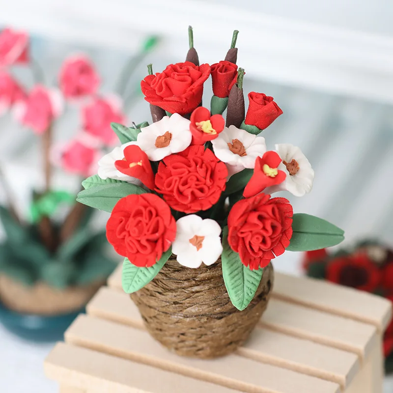 Mini clay flower mini flower big rock banyan ob11 doll house decoration miniature simulation toy potted plant model