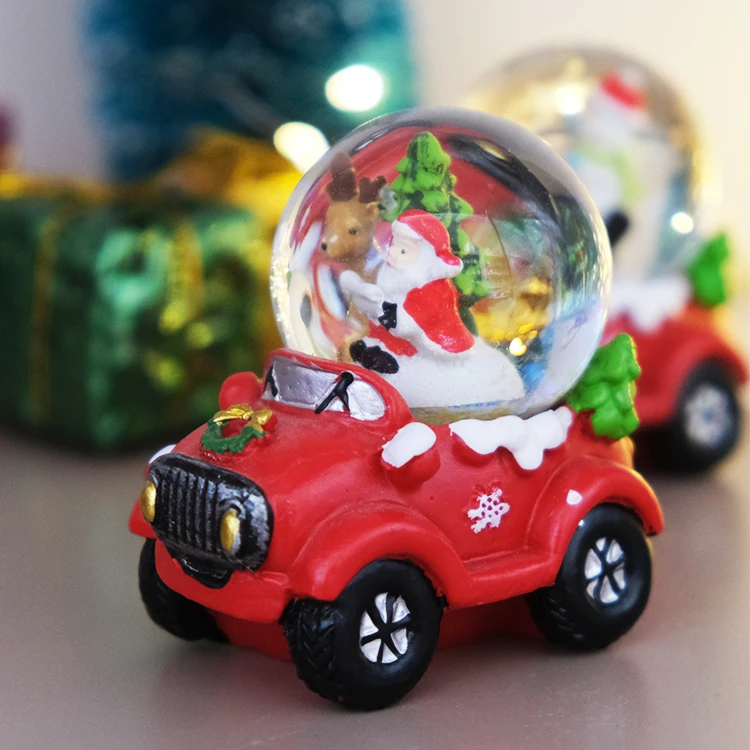 Custom Holiday Decoration Souvenir Resin Craft 3D Car Crystal Mini Snow Globe Ball for Christmas Gift