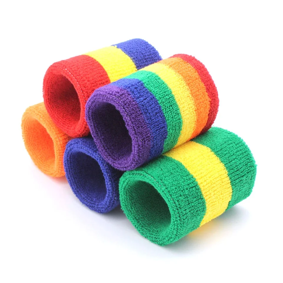 Table Tennis Badminton Cotton Basketball Golf Bowling Running Sport Gym Rainbow Compression Towel Wristbands Bulk Sweatbands