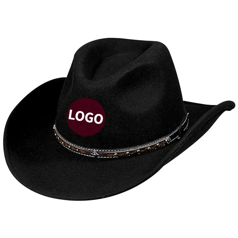 OEM ODM buy promotional manufacturing designer wooly distressed wool felt cowboy hat with custom logo for men