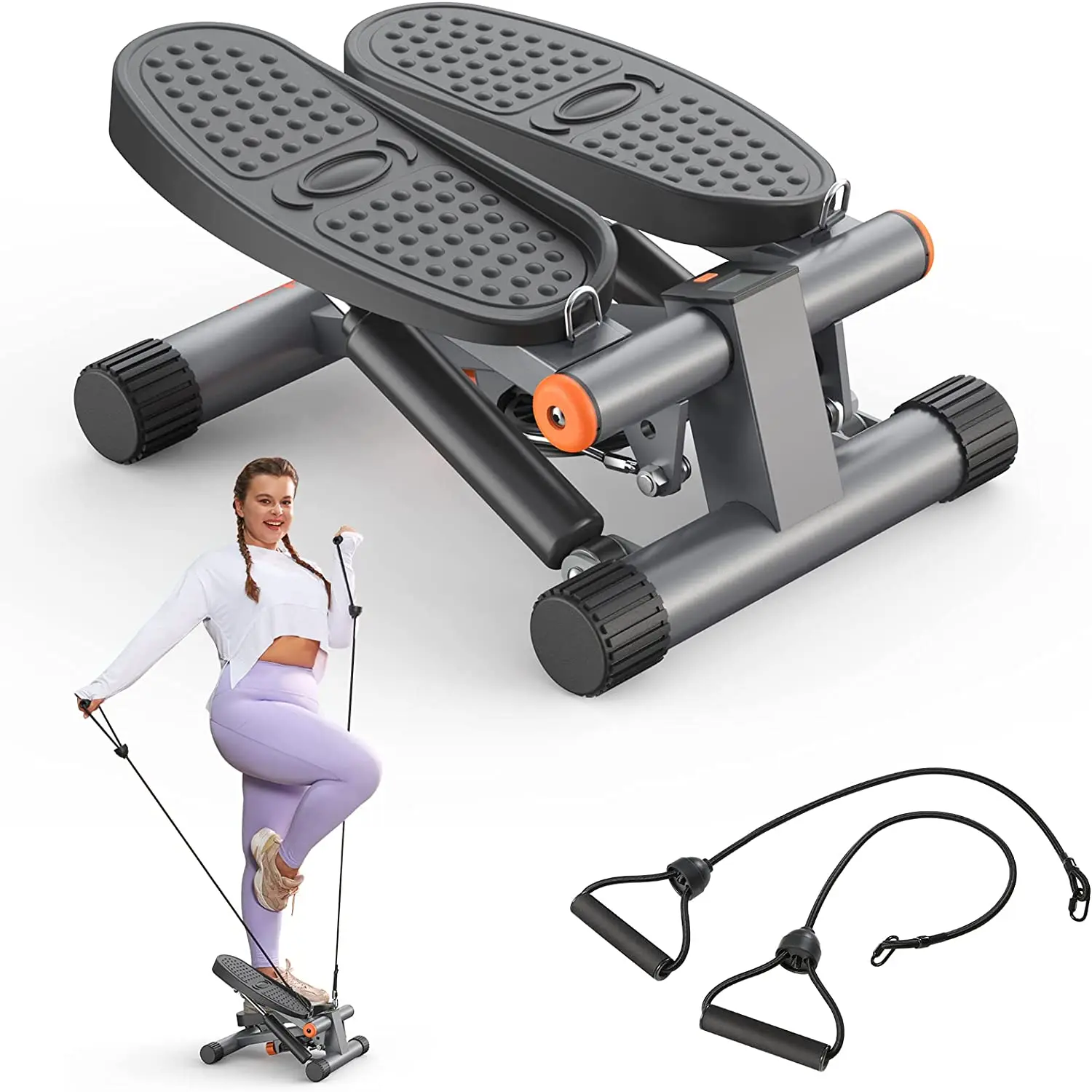 Mini Adjustable Twist Stepper with Hydraulic Resistance, Large Non-Slip Foot Plates and LCD Monitor
