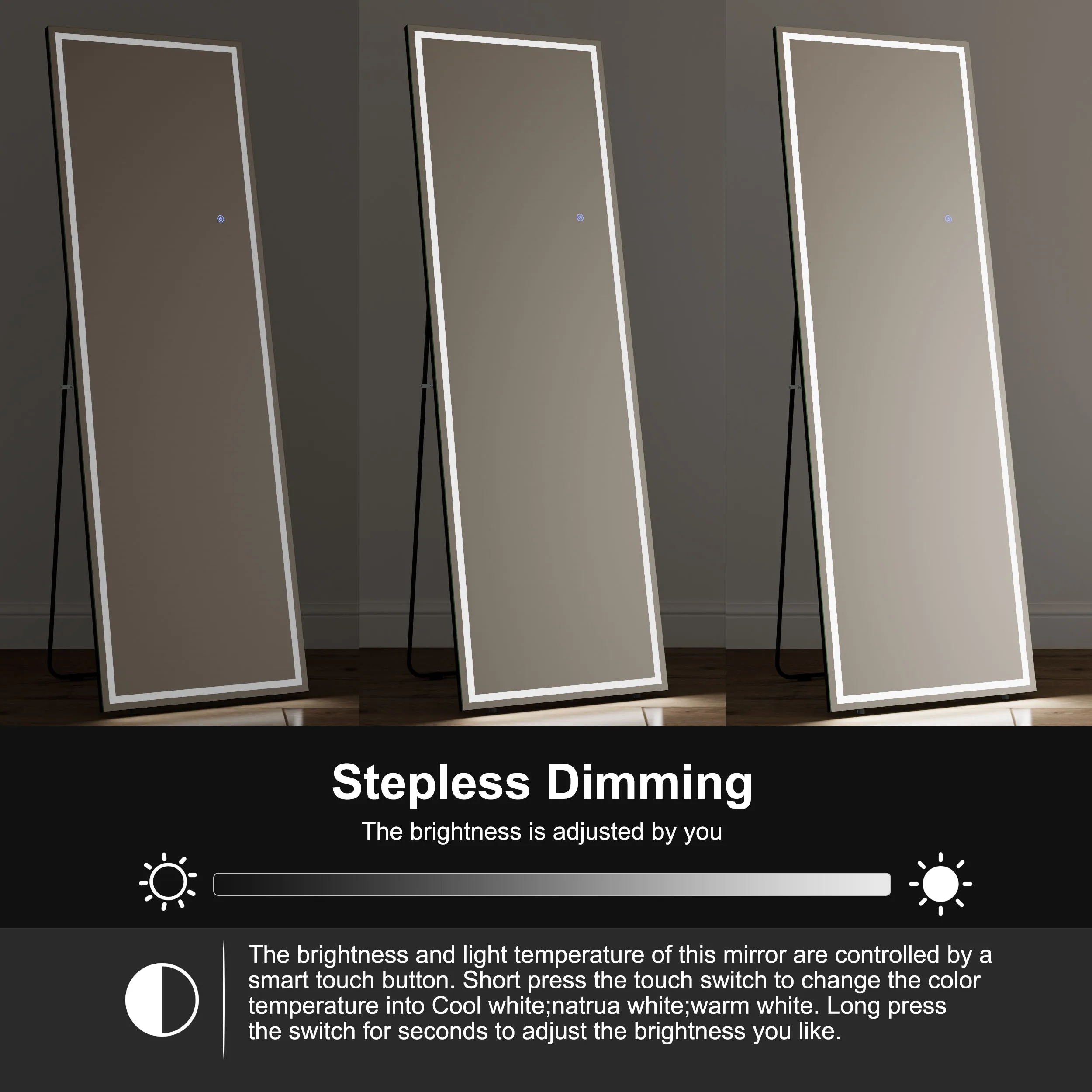 Rectangular Large Size Salon Body Dressing Full Length With Led Light Standing Bedroom Living Room Floor Mirror