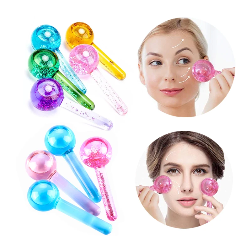 Beauty Pink Glitter Blue ice globes face facial roller face ice globes for facial massager private label
