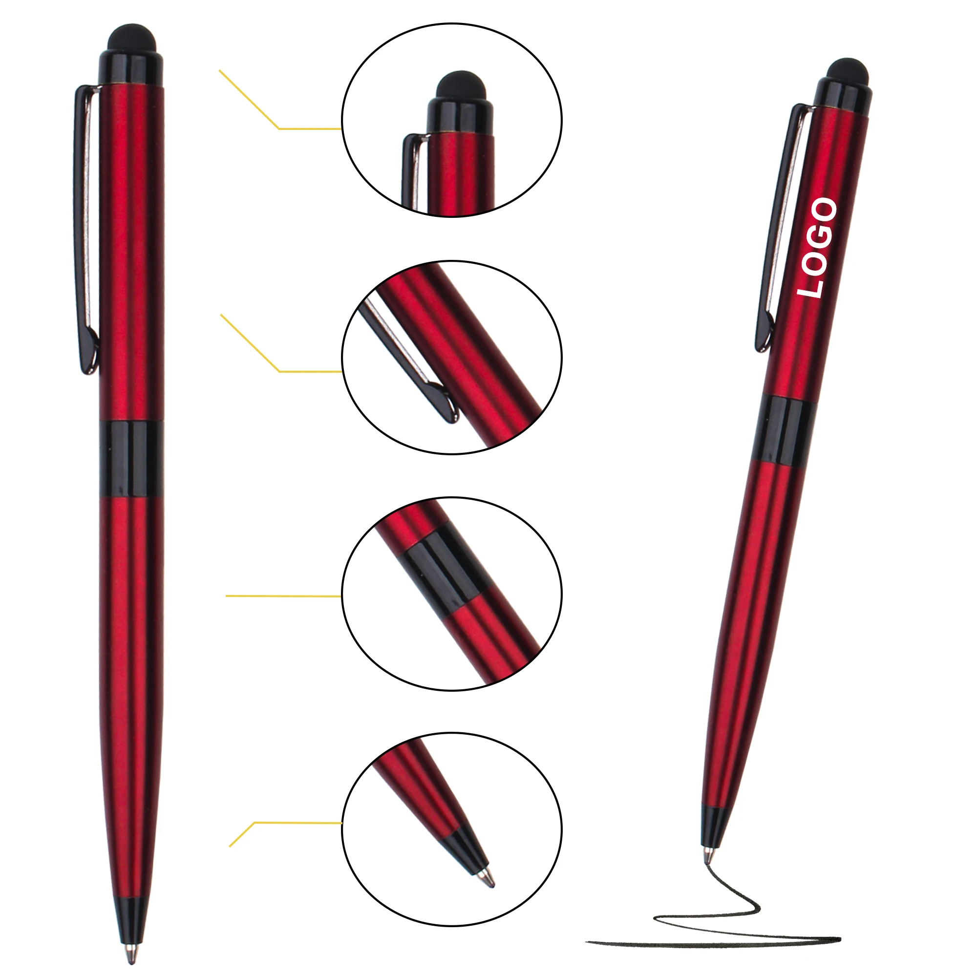 New Promotional 2-in-1 Metal Stylus Ball Point Pen Matte With Custom Logo Printed Laser Writing Novelty Click