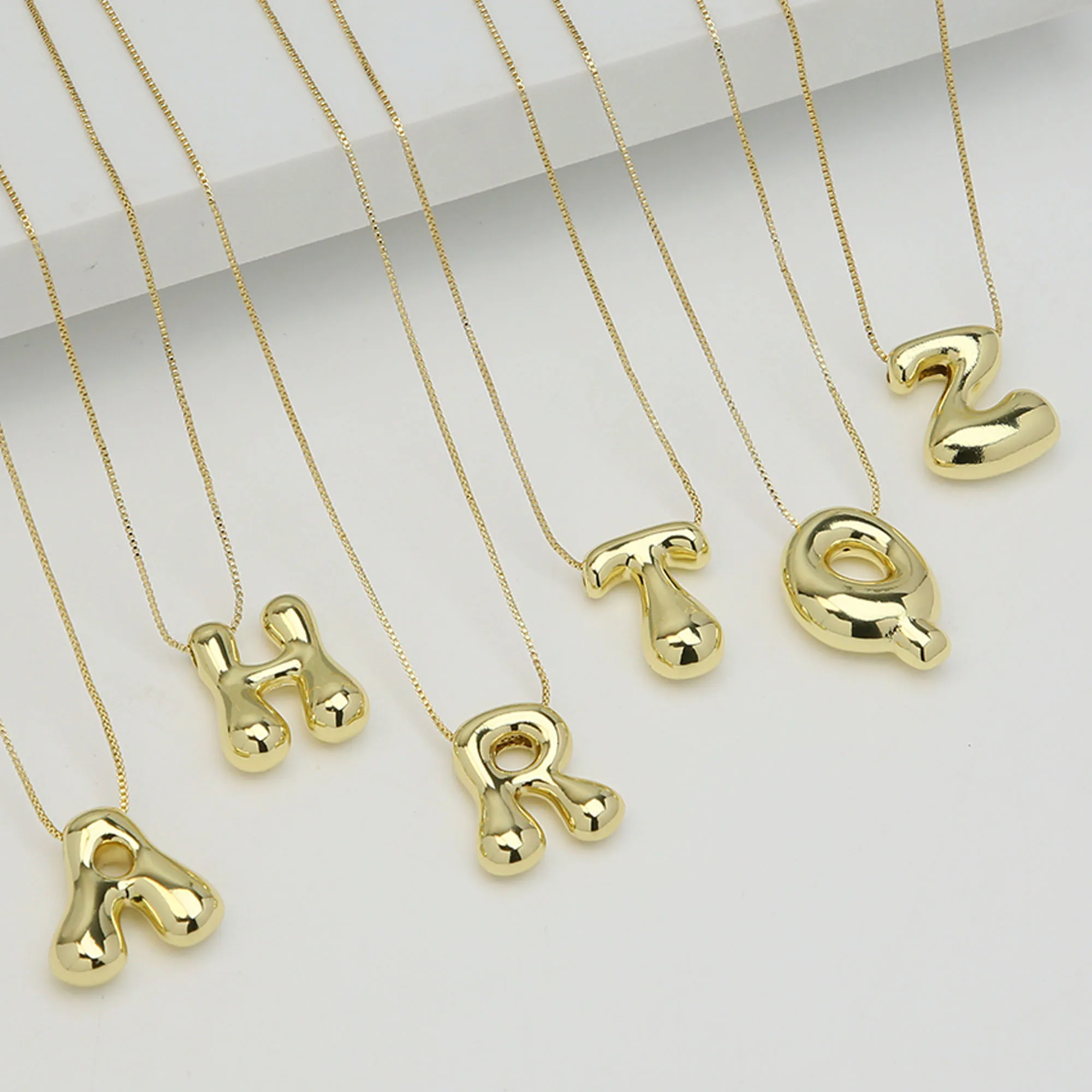 3D Balloon A-Z 26 Letters Pendant Layered Gold Necklace Dainty Jewelry Plated Alphabet Box Chain Necklaces For Women