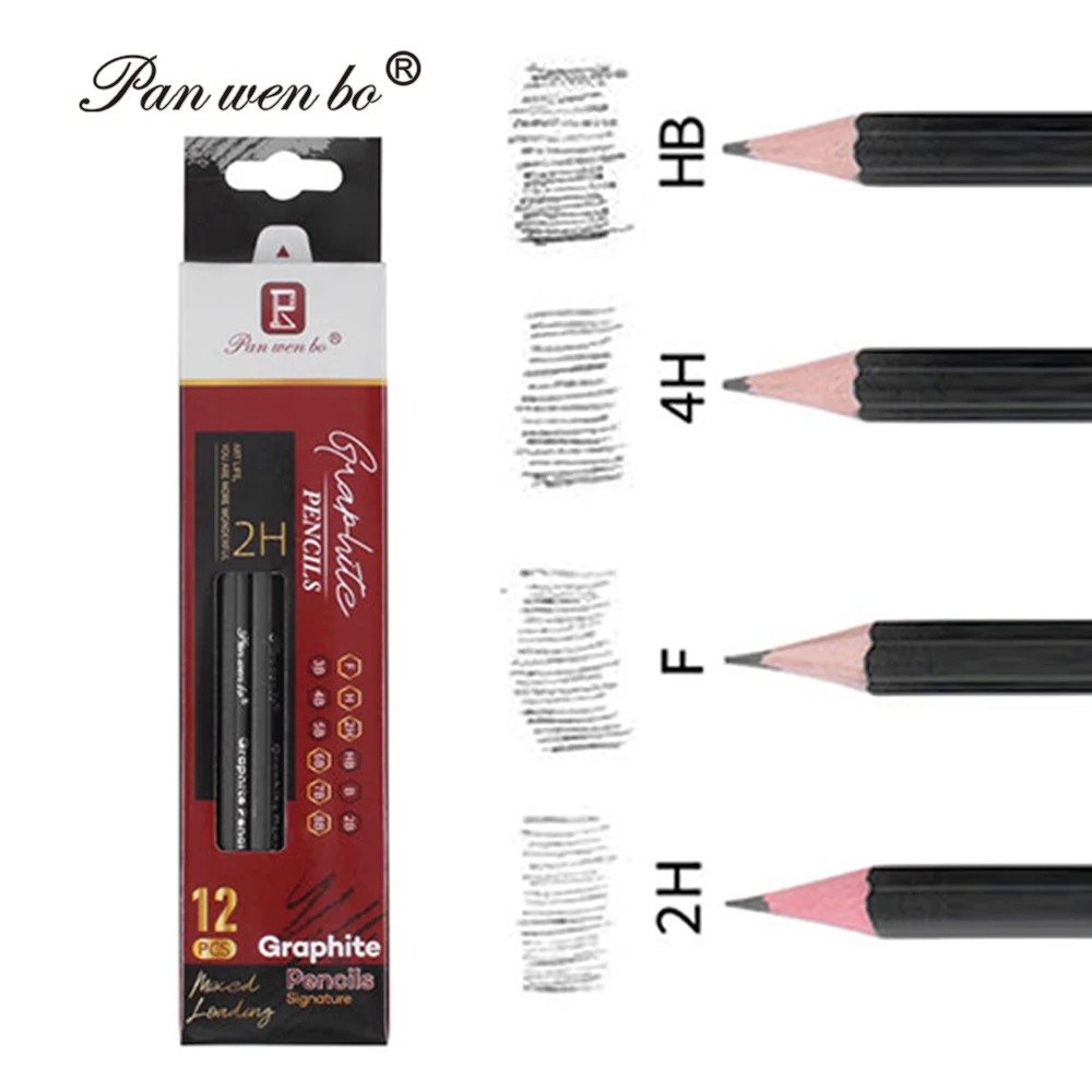 Panwenbo Graphite Pencil Professional Sketch Drawing Pencil Set HB 2H H F 2B 3B 4B 5B 6B 10B 12B Painting Sketch Pencil