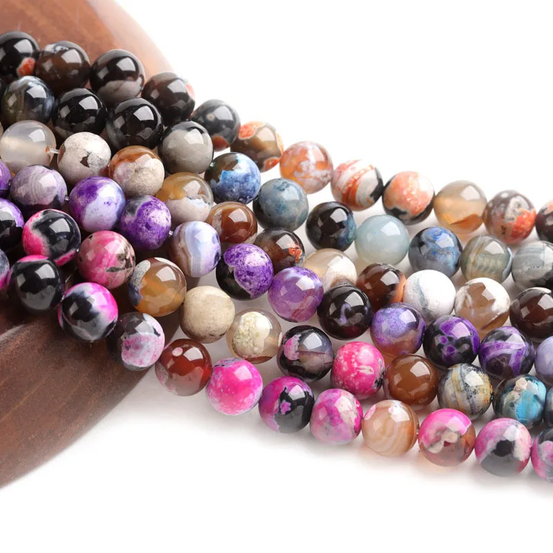 Natural Stone Beads Colorful Fire Agate Crackle Round Ball 6/8/10mm DIY Stone Fire Agate Smooth Round Beds For Jewelry Making
