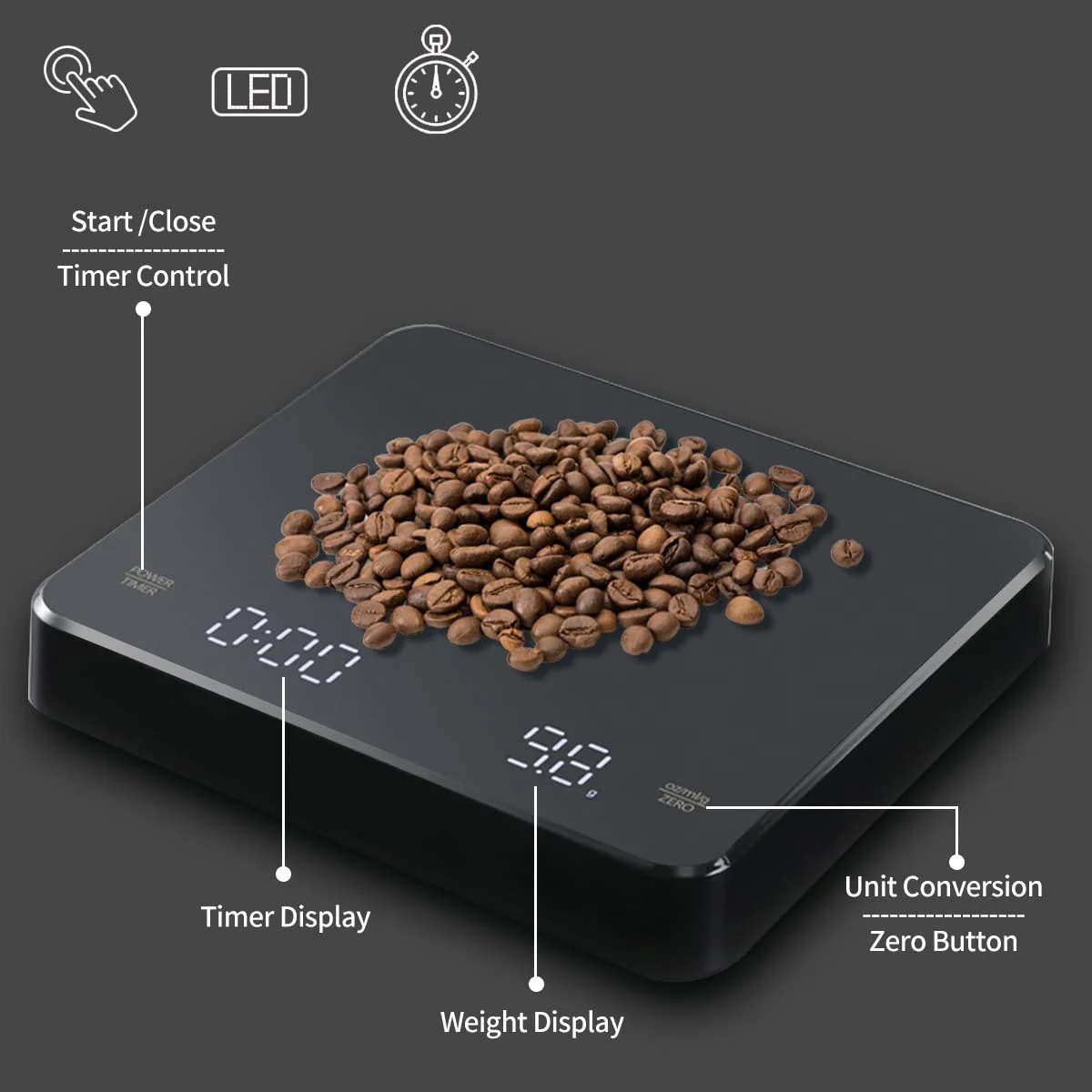 USB Charging Coffee Electronic Scale Household Kitchen Scale Small Coffee Bean Weighing Device Automatic Timing Coffee Scale