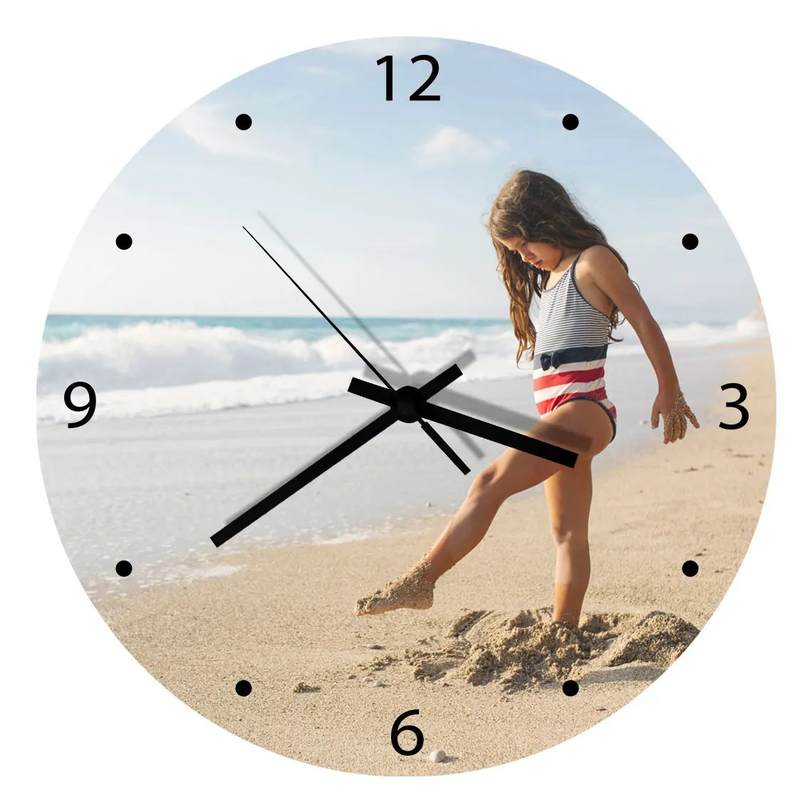 New design MDF wooden wall clock custom photo LOGO Unique housewarming wedding decorative clock gift