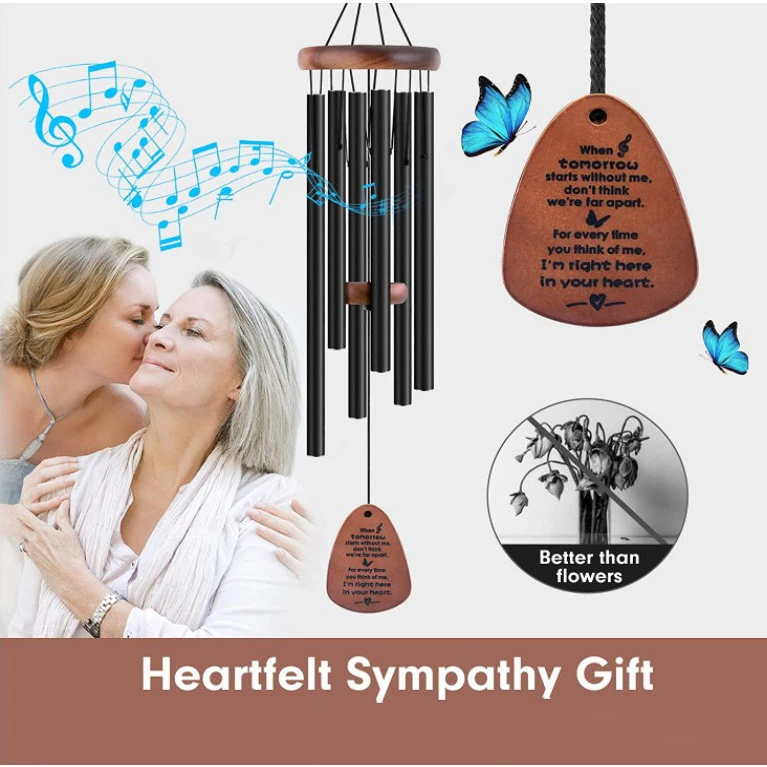 Customized Design Black Metal Sympathy Memorial Wind Chime for Loss with Box