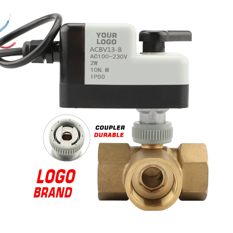Three-way Electric Ball Valve with AC and DC Motor for AC100V AC110V AC220V AC230V Driver Sold Worldwide DN25 Brass Water 10nm