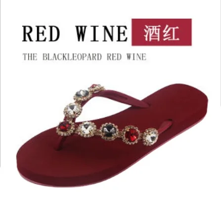 
2021 Summer Handmade Flat Diamond Slipper Women Wear Resistant Flat Beach Non Slip Flip Flops 