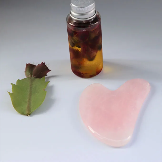 Heart Guasha Rose Quartz Stone Muscle Scraper Massage Tool Natural Jade Stone for Face to lift
