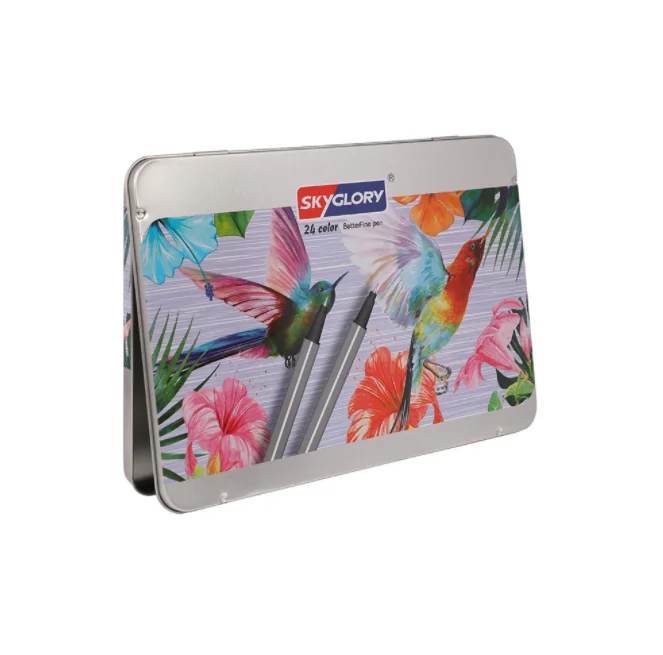 Wholesale Thin Hinged Color Pencil Metal Packaging Tin Case Custom Printed Tin Box