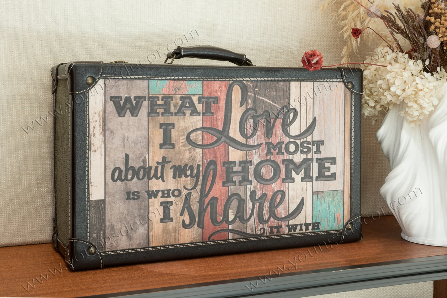 Decorative Wooden Luggage Suitcase Storage Trunk Sets with Printed Pattern Surface
