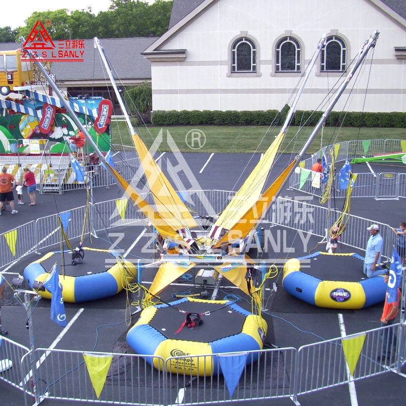 Cheap Price Amusement Park Rides Inflatable Bungee Ride Attraction 4 Stage In 1 Jump Euro Bungee Trampoline For Sale