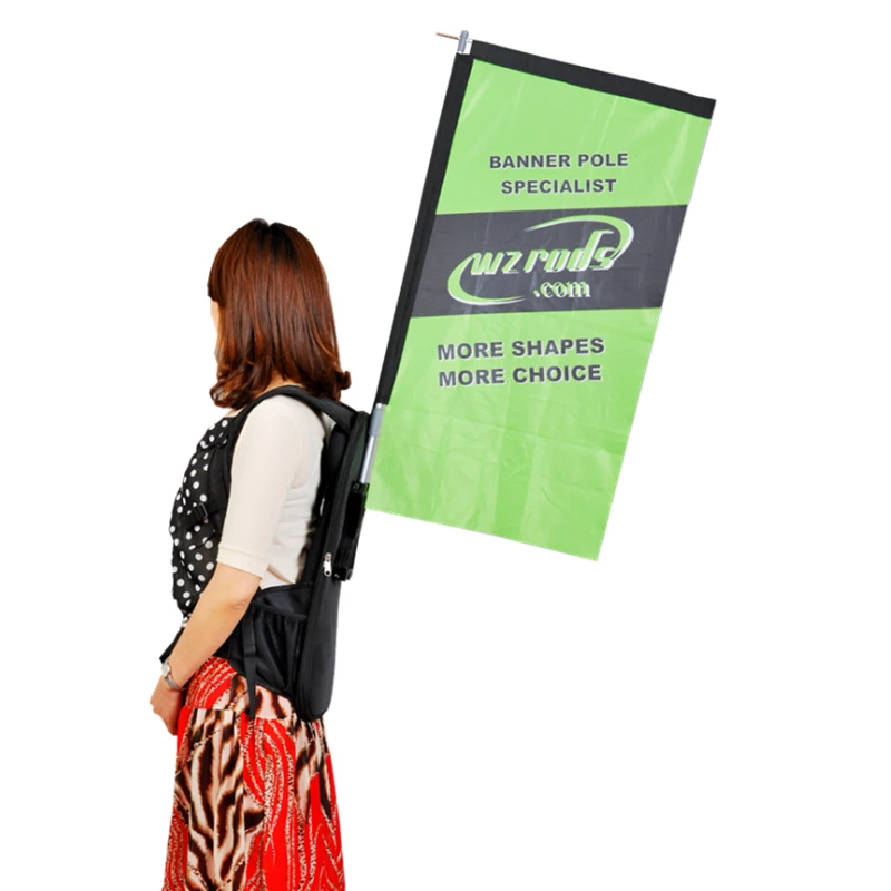 
Weihai Wisezone patent backpack flag portable walking display mochila banner rectangle flying style backpack flag 