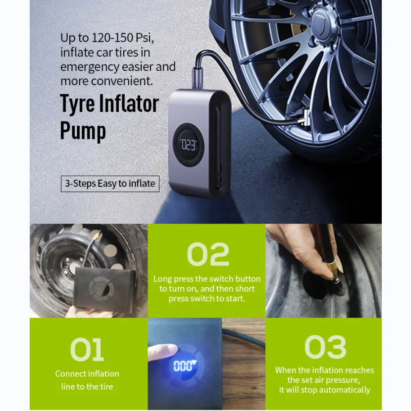 new design 2 In 1 Car Air Compressor 150 PSI DC 12V 10000 mAh Wireless Pump Car Jump Starter