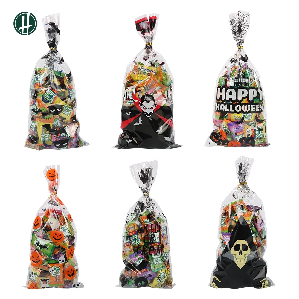 100Pcs Hot Sale Customized Christmas Packaging Gift Clear Printed Candy Cone Cellophane Party Goody Bags Gift Bag With Twist T