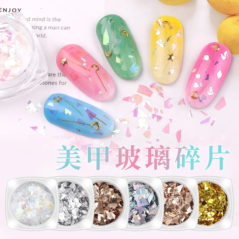 Nail art stickers wholesale Floral Nail Stickers DIY hotfix glitter Shards of Stained Glass nail decoration in stock